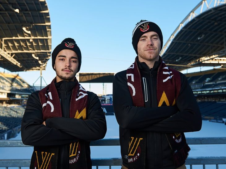 Valour FC's Dylan Sacramento (L) and Tyson Farago.