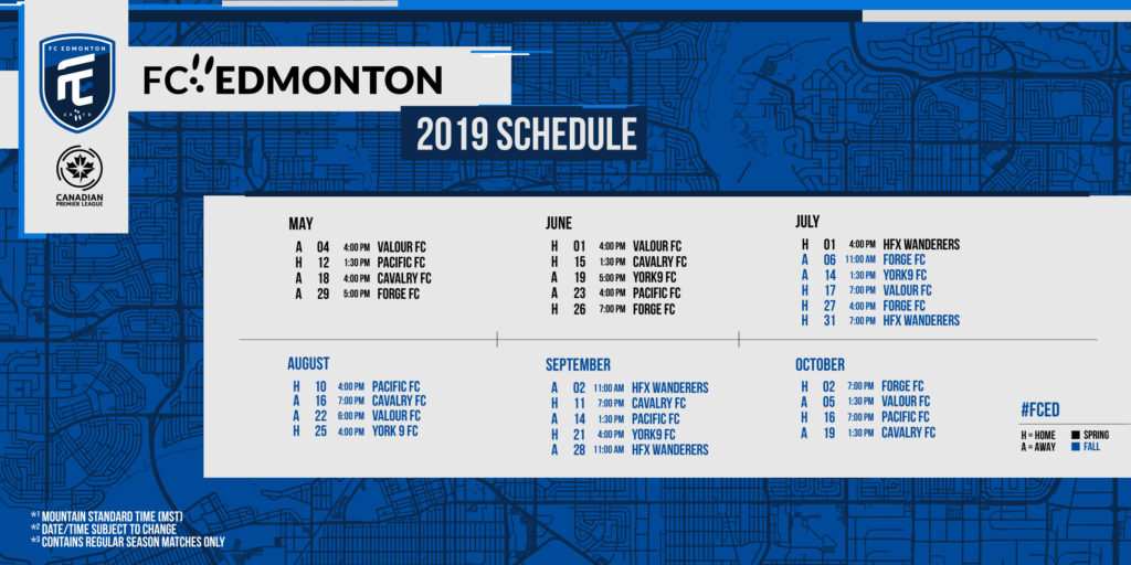 FC Edmonton's 2019 season schedule. (Click to view full size).