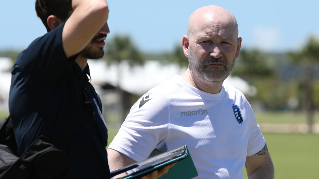 FC Edmonton coach Jeff Paulus (R). (Nora Stankovic/CPL)