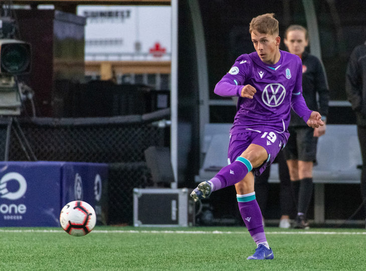 Pacific FC's Noah Verhoeven in action vs. Valour FC. (Photo: Gord Rufh/CPL).