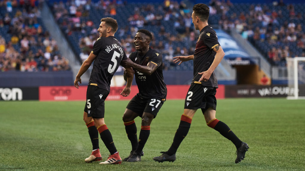 Valour FC #5 Louis Béland-Goyette's goal during Valour FC match against the visiting Edmonton FC at IG Field, Monday August 19, 2019. Valour won the match 3-1.