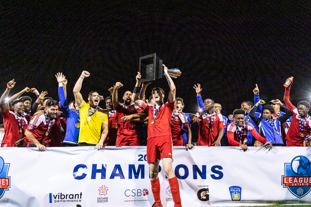 VAUGHAN, ON - SEP 27, 2019: League1 Ontario Men's Championship Final between FC London and Masters FA. (courtesy of League1 Ontario/ Kevin Raposo Photography)