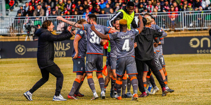 Forge FC players celebrate after clinching victory in the 2019 Canadian Premier League Finals. (Photo: CPL) 