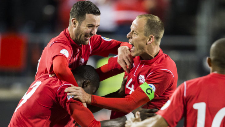 FIFA World Cup Qualifiers 12 October 2012 - Toronto, ON Canada Soccer / Paul Giamou Goal celebration with Tosaint Ricketts, David Edgar, Kevin McKenna and Simeon Jackson