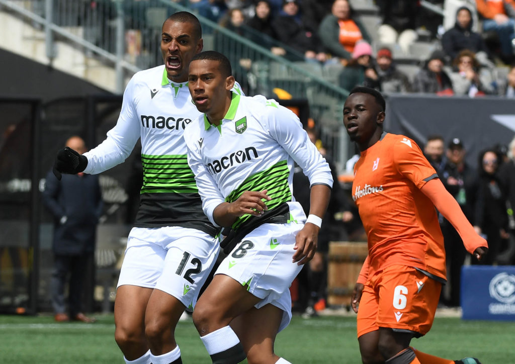 The moment York9 FC's Ryan Telfer scored against Forge FC in the CPL Inaugural Game. (Dan Hamilton-USA TODAY Sports for CPL).