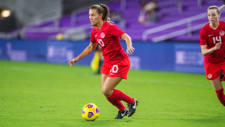 Canada’s Sarah Stratigakis in action against Argentina at the SheBelieves Cup. (Canada Soccer photo by Jeremy Reper)