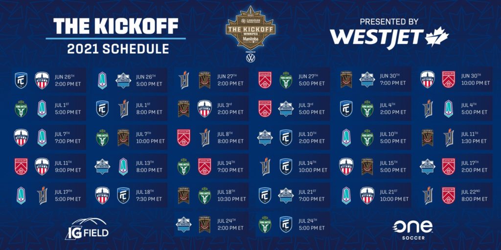 The 2021 CPL Kickoff schedule, presented by WestJet.