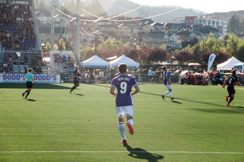 Pacific forward Alejandro Diaz surveys the pitch. (Pacific FC)