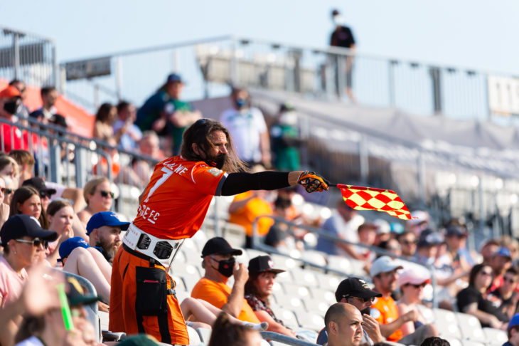 HAMILTON, ONTARIO - AUGUST 28: 2021 Canadian Premier League game between Hamilton Forge FC and York United FC at Tim Hortons Field on August 28, 2021 in Hamilton, Ontario. (Photo by Ryan McCullough/Hamilton Forge FC)