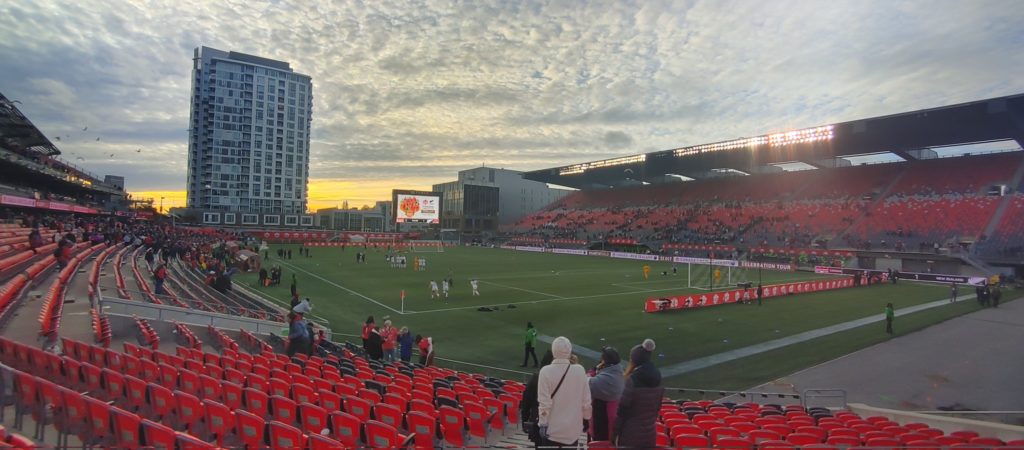 The sun begins to set over TD Place in Ottawa after Canada beat New Zealand 5-1 (Photo: Benedict Rhodes)