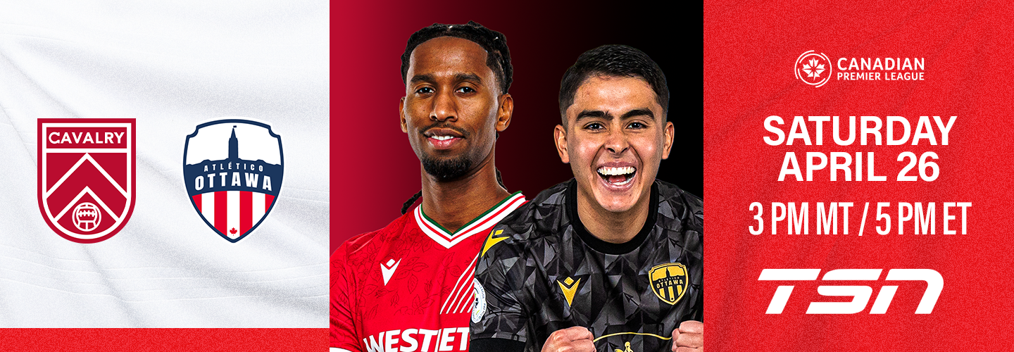 Donate your gently used equipment and keep the ball rolling in purple. On the right two baby goats on a rock with a logo mockup above of Telus and the Canadian Premier League