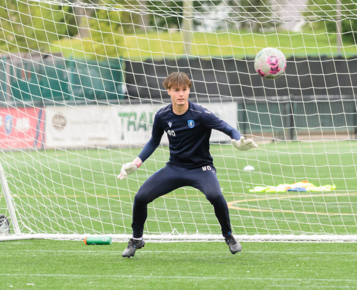 17-year-old FC Edmonton goalkeeper Joe Holliday made his pro debut in the Eddies final match of the 2022 season. Photo by HUSAIN DHOOMA